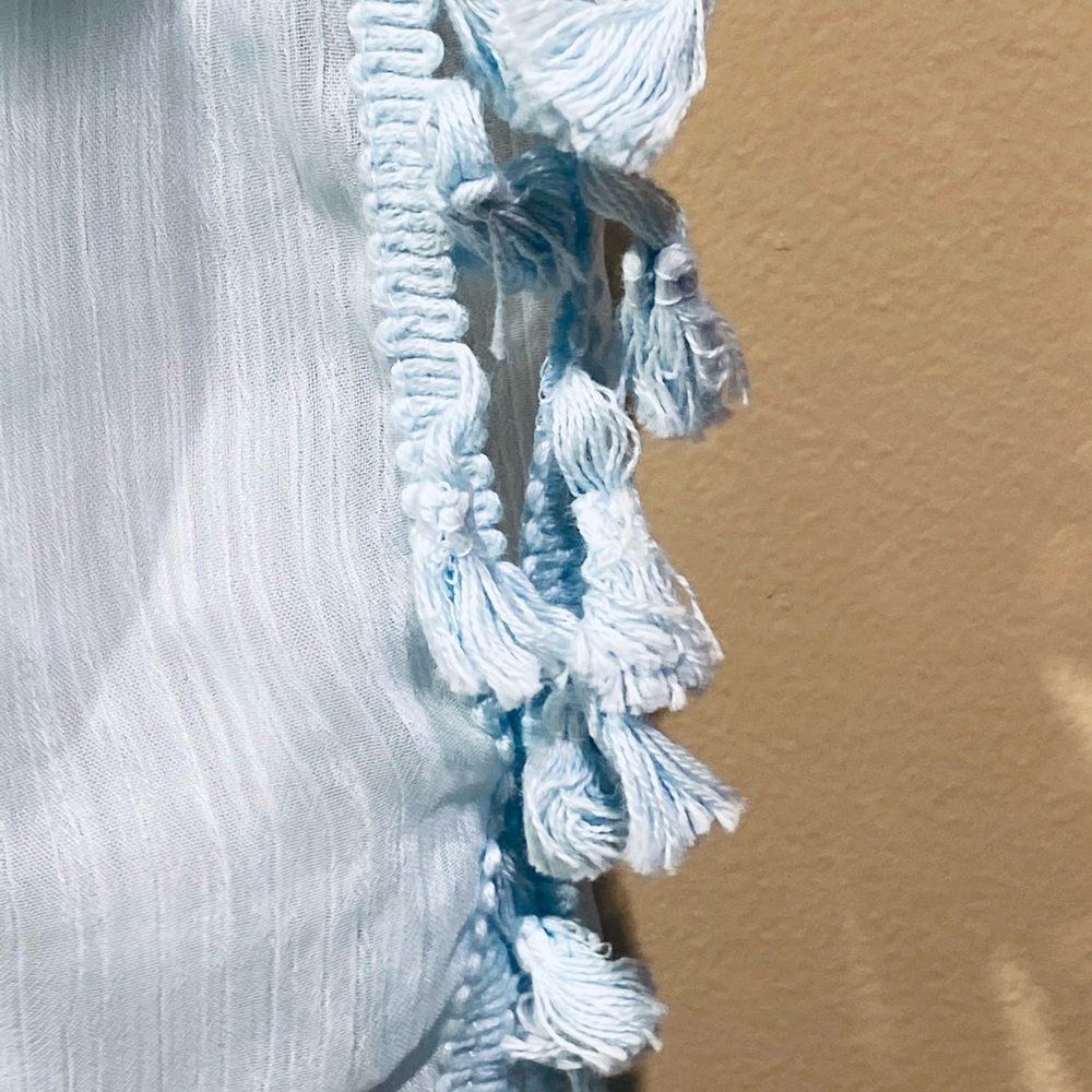 🌟2xHP🌟NWOT Blue Chiffon Pom Pom Tunic Boho Coverup - Picture 5 of 10